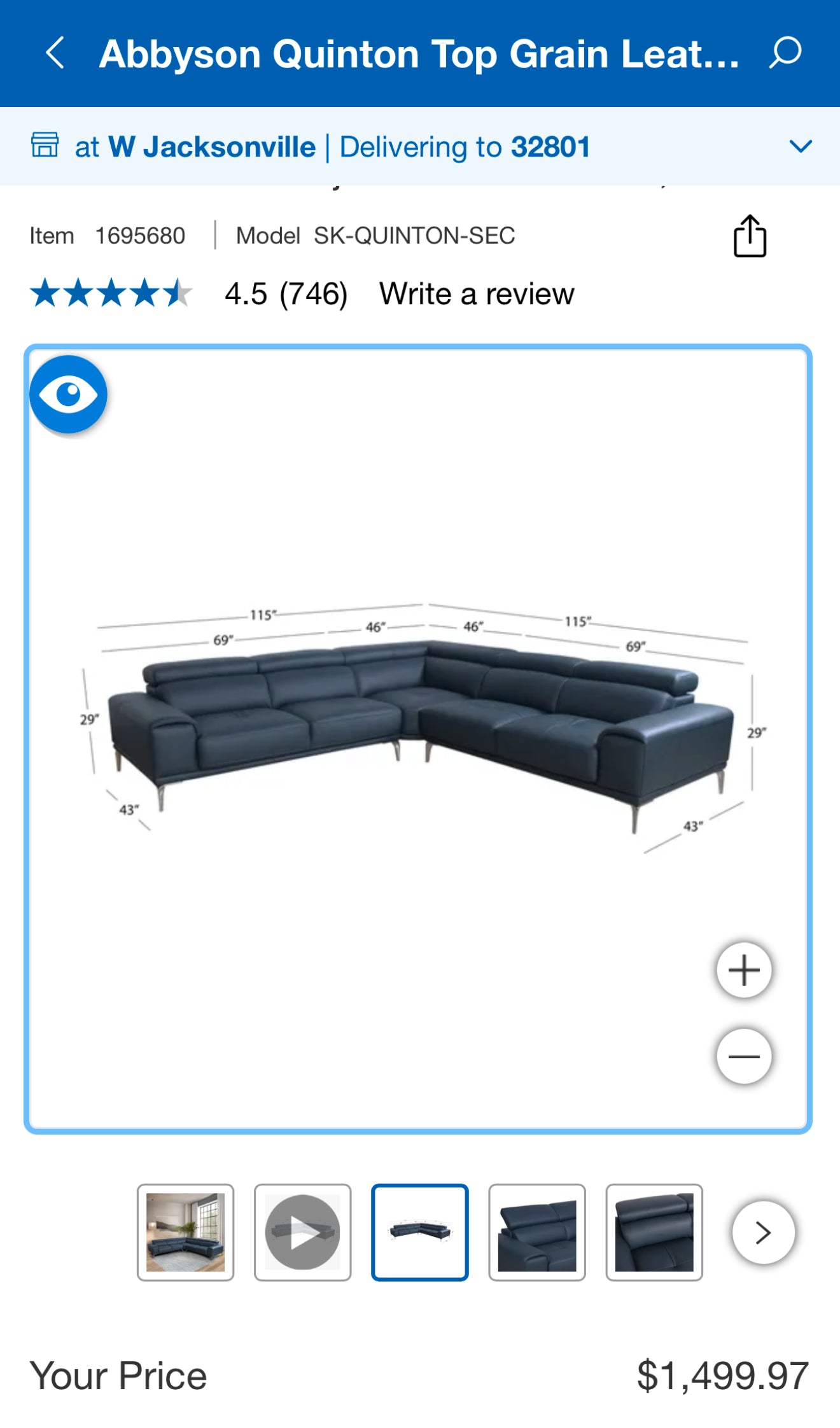 Abbyson Quinton Leather Couch